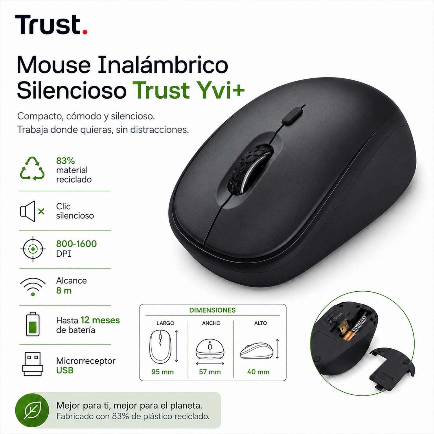 Mouse Inal&aacute;mbrico Silencioso Trust Yvi Eco Friendly Bk 24549 image number 6.0