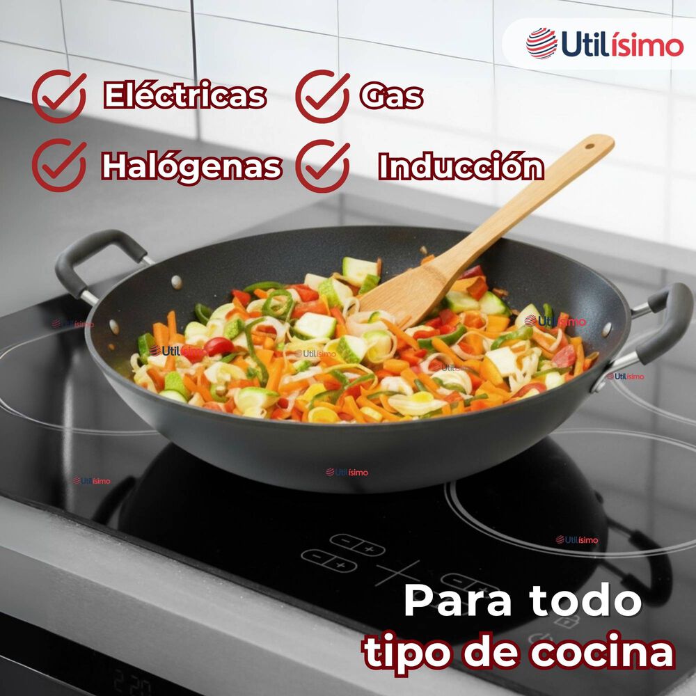 Wok Chino Acero Inoxidable Antiadherente 34cm Color Negro image number 5.0