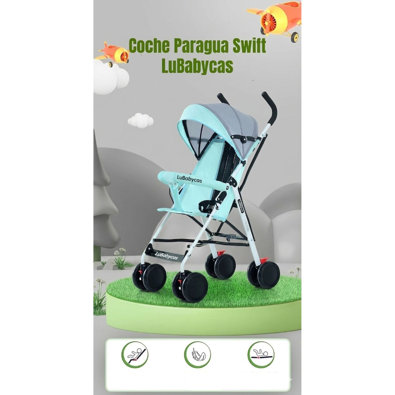 Coche Paragua Con Posa Vaso Swift Gris Lubabycas image number 7.0