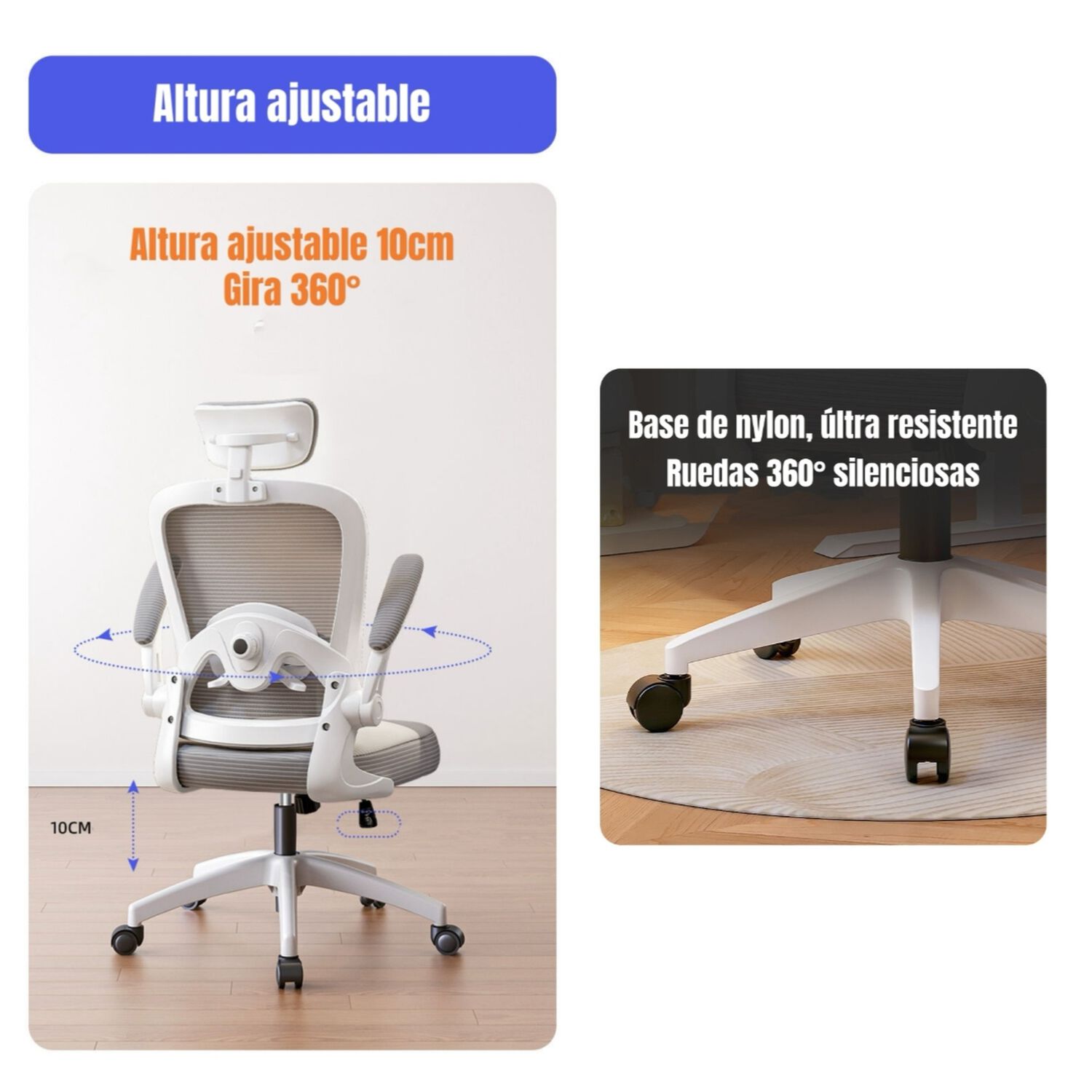 Silla De Escritorio Apoya Cabeza Negra W302 Lubabycas image number 6.0
