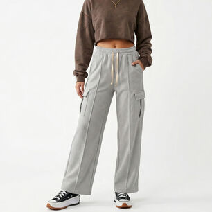 DJOE PANTALON BUZO CARGO MUJER WIDE LEG TIRO ALTO CON CORDÓN