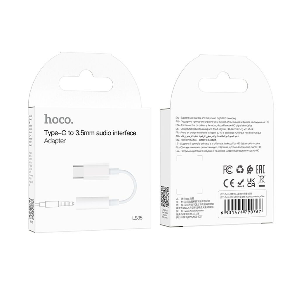 Adaptador Hoco Audio Ls35 Usb Tipo C A 3.5mm Blanco image number 1.0