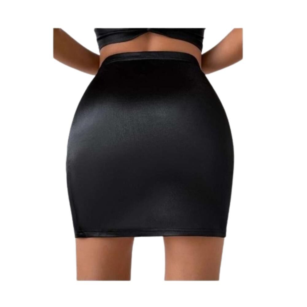 Falda Ecocuero Tiro Alto Abertura Cadena Fashion 2023 image number 2.0