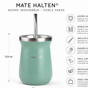 Mate T&eacute;rmico De Acero Inoxidable 300 Ml Con Bombilla Conserva Calor 1 Hora Y Fr&iacute;o 6 Horas Color Verde