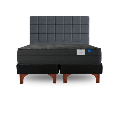 Cama Europea Flex Black / 2 Plazas / Base Dividida + Respaldo Claudia