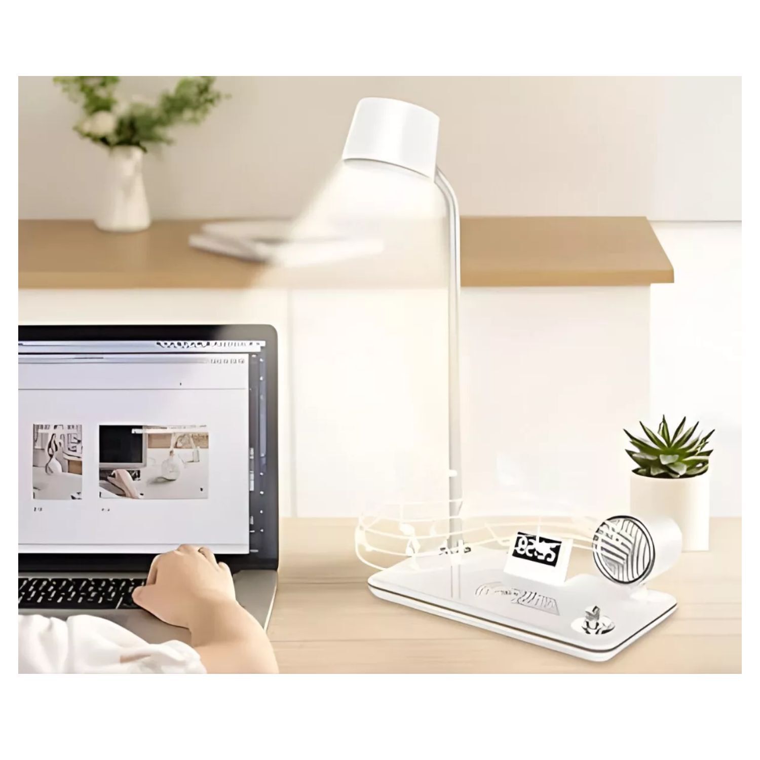 Lampara Escritorio 4en1 Blanca Foco Led Cargador Inalambrico image number 2.0