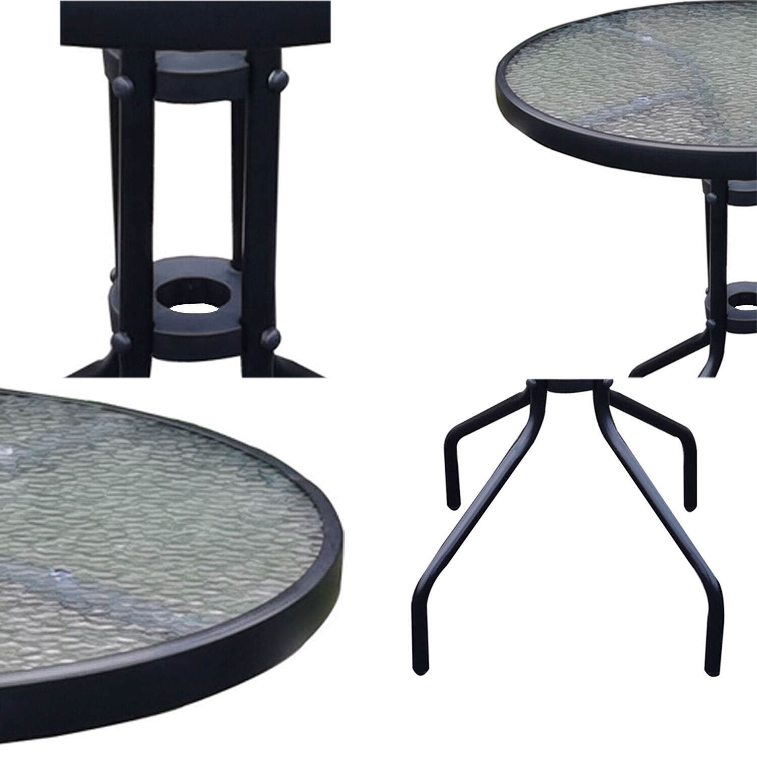 Mesa De Terraza De Vidrio Y Acero 70x60cm Negra image number 4.0