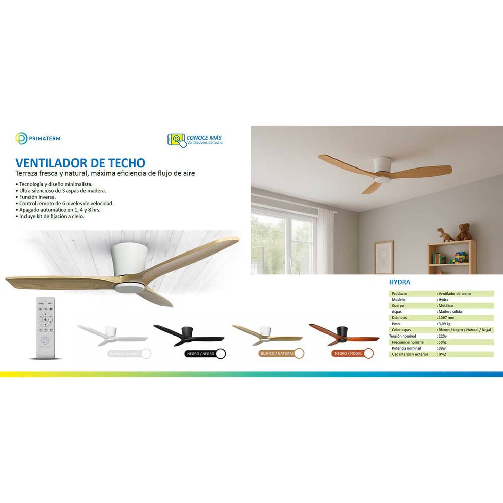 Ventilador De Techo Hydra Nogal 42 Primaterm image number 3.0