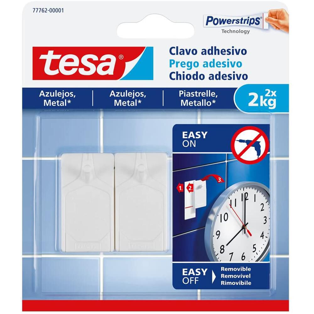Clavos Adhesivos Powerstrips Azulejos / Vidrio / Metal 2kg 2 Un. Removibles - Tesa image number 0.0