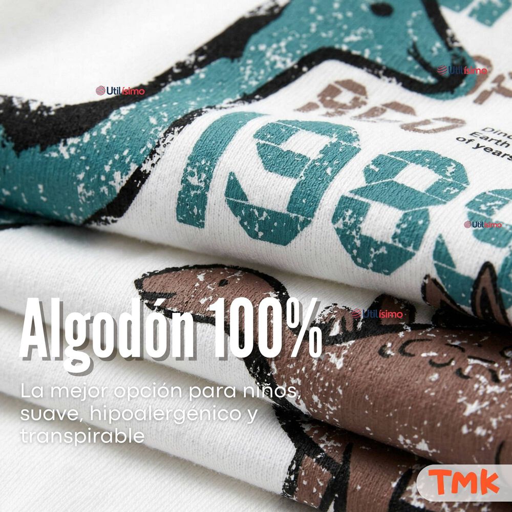 Pack 5 Bodys Manga Larga 100% Algod&oacute;n Beb&eacute; Ni&ntilde;o Dino Aventure image number 4.0