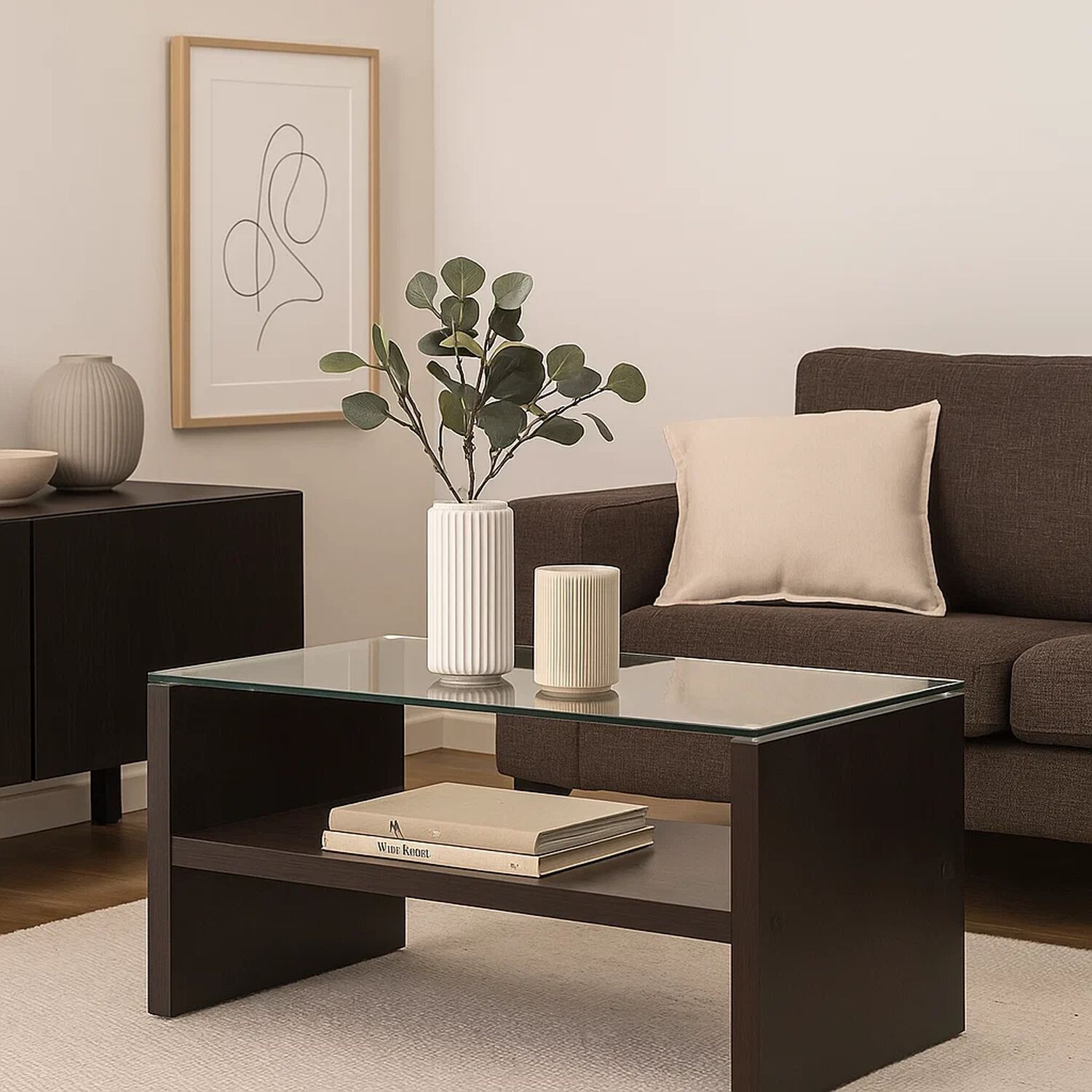 Mesa De Centro Moderna Madera Walnut Wood Vidrio image number 2.0