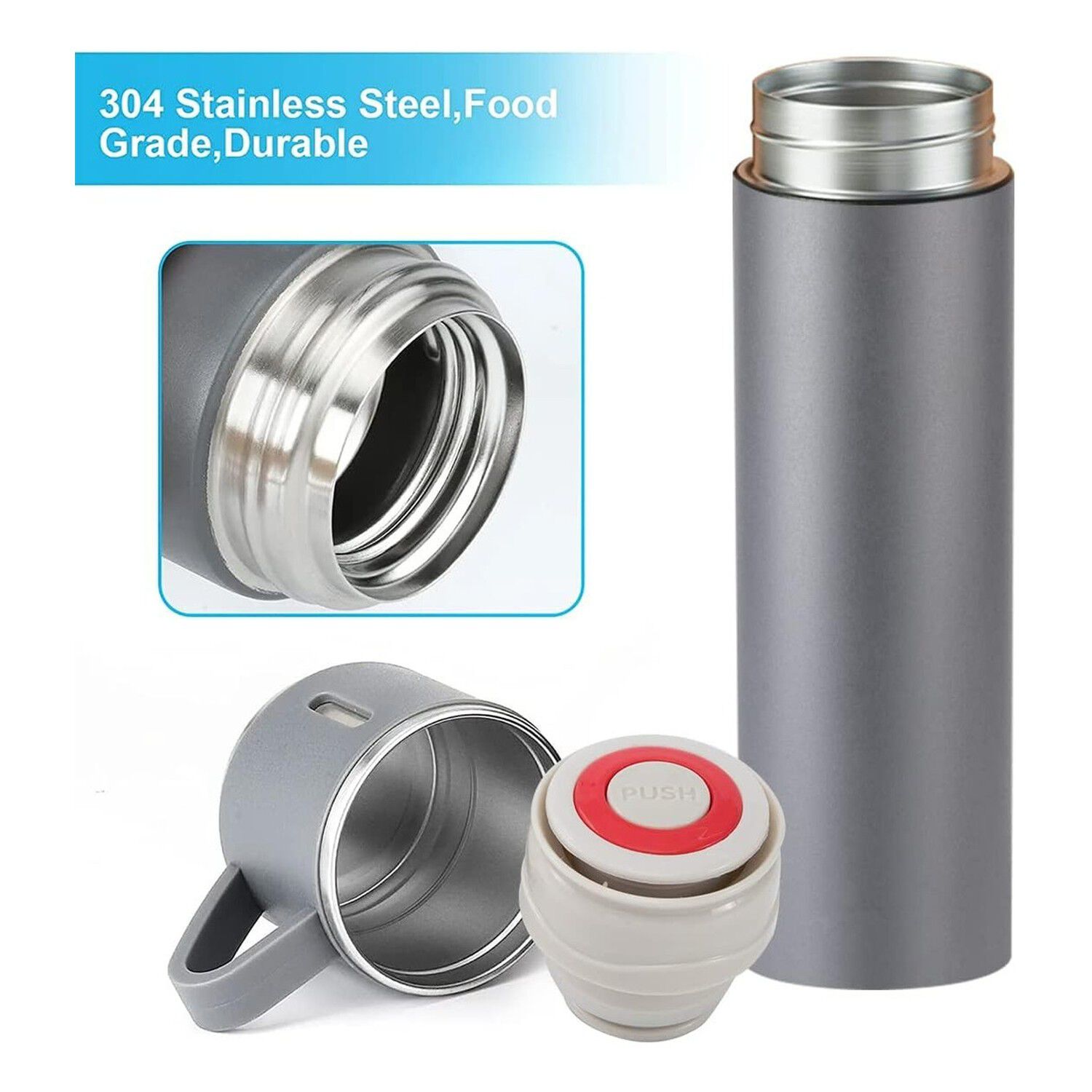 Termo Acero Inoxidable 500ml Aislante Fr&iacute;o Caliente Gris image number 1.0
