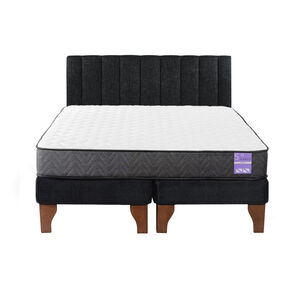 Cama Europea King + Respaldo Tubular Madera Negro