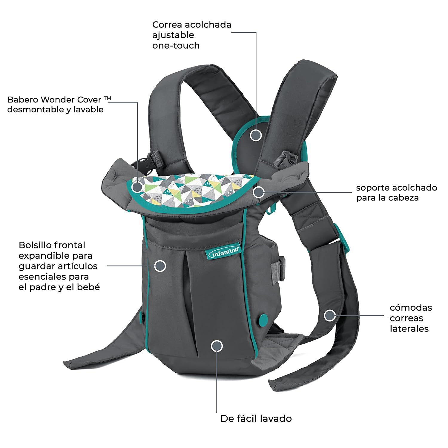 Portabeb&eacute;s Swift Classic Con Bolsillo Gris Infantino image number 4.0