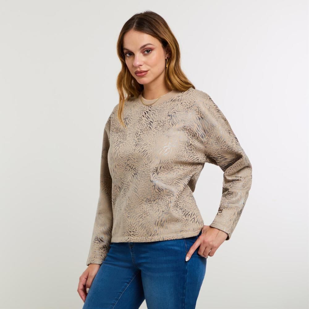 Poler&oacute;n Estampado Aplicaci&oacute;n Folia Y Strass Cuello Redondo Mujer Kimera image number 2.0