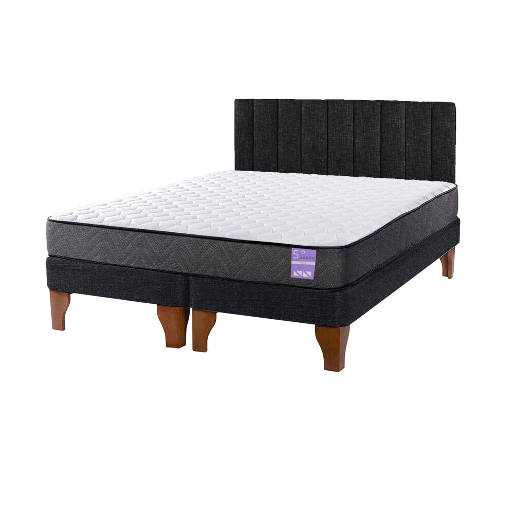 Cama Europea King + Respaldo Tubular Madera Negro image number 1.0