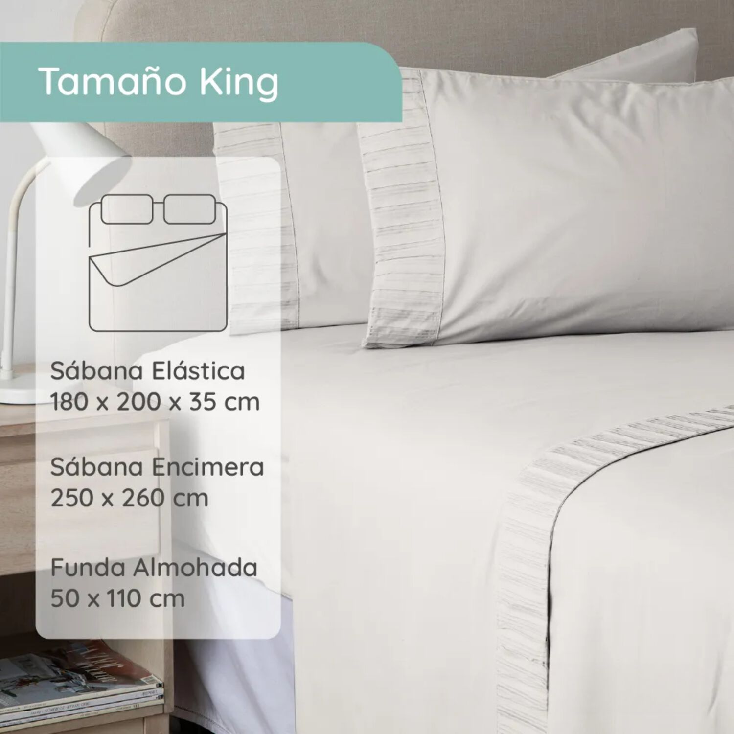 Sabanas Colch&oacute;n King Microfibra 300 Hilos Gris Claro image number 2.0