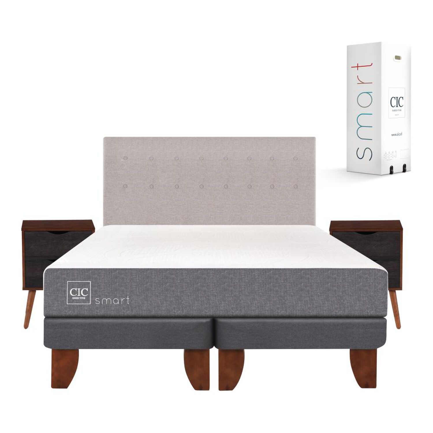 Cama Europea Cic Smart / King / Base Dividida + Set De Maderas image number 0.0