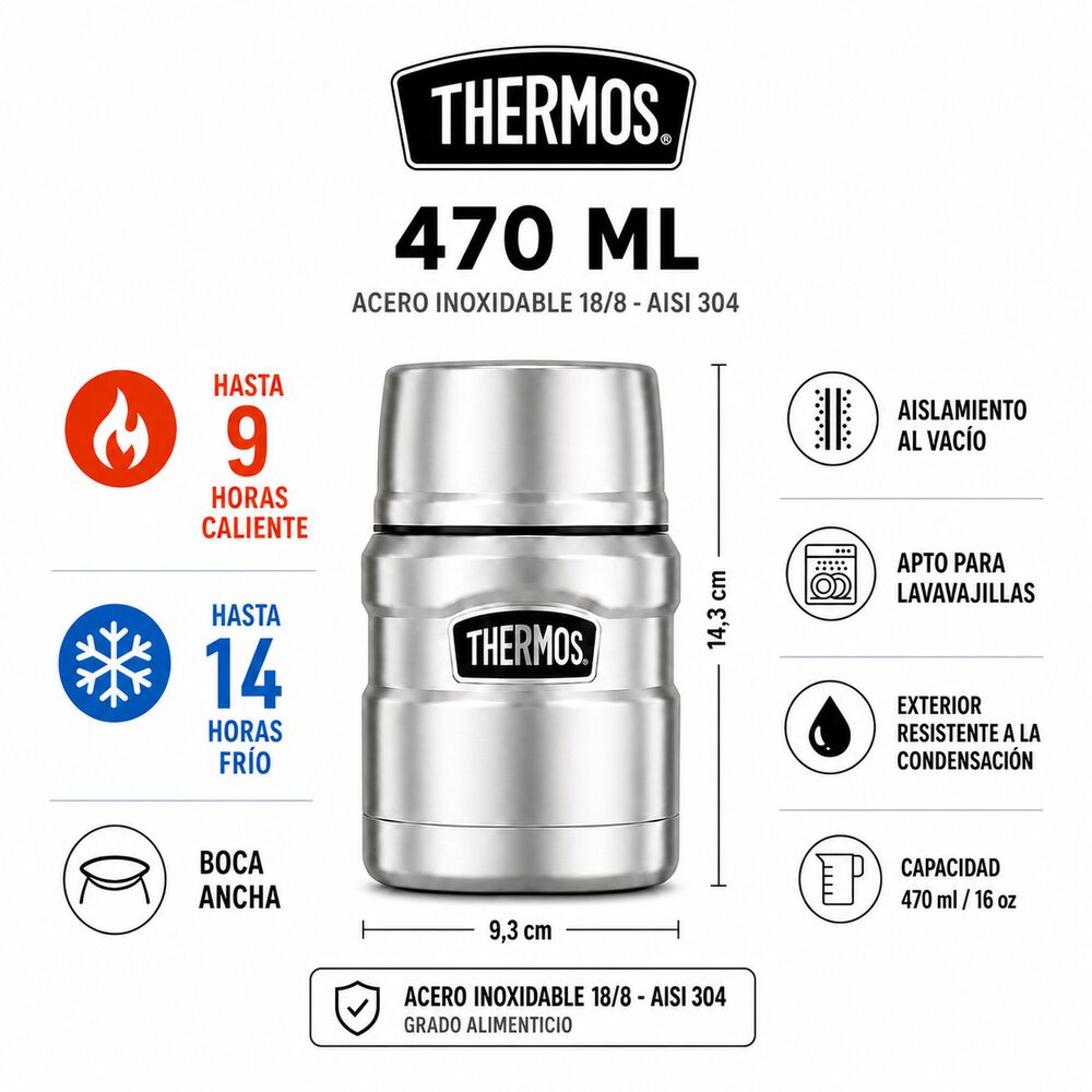 Termo De Comida Premium Inox Thermos King 470ml Negro image number 7.0