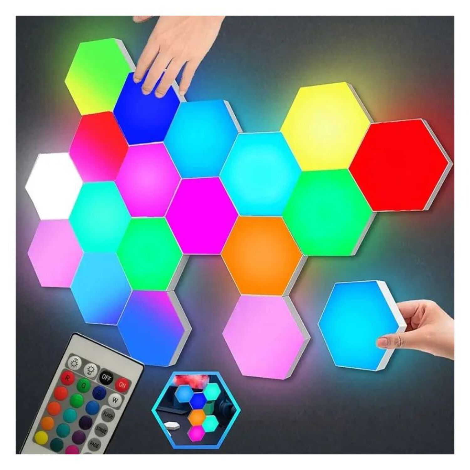 Set 6 Luces Hexagonales Led Rgb T&aacute;ctil Con Control image number 1.0