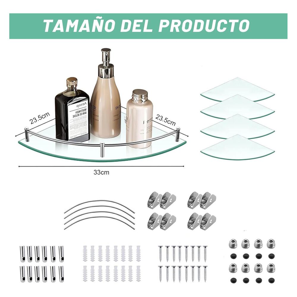 Pack 4 Estantes Esquinero Vidrio Organizador Ducha Moderno image number 5.0