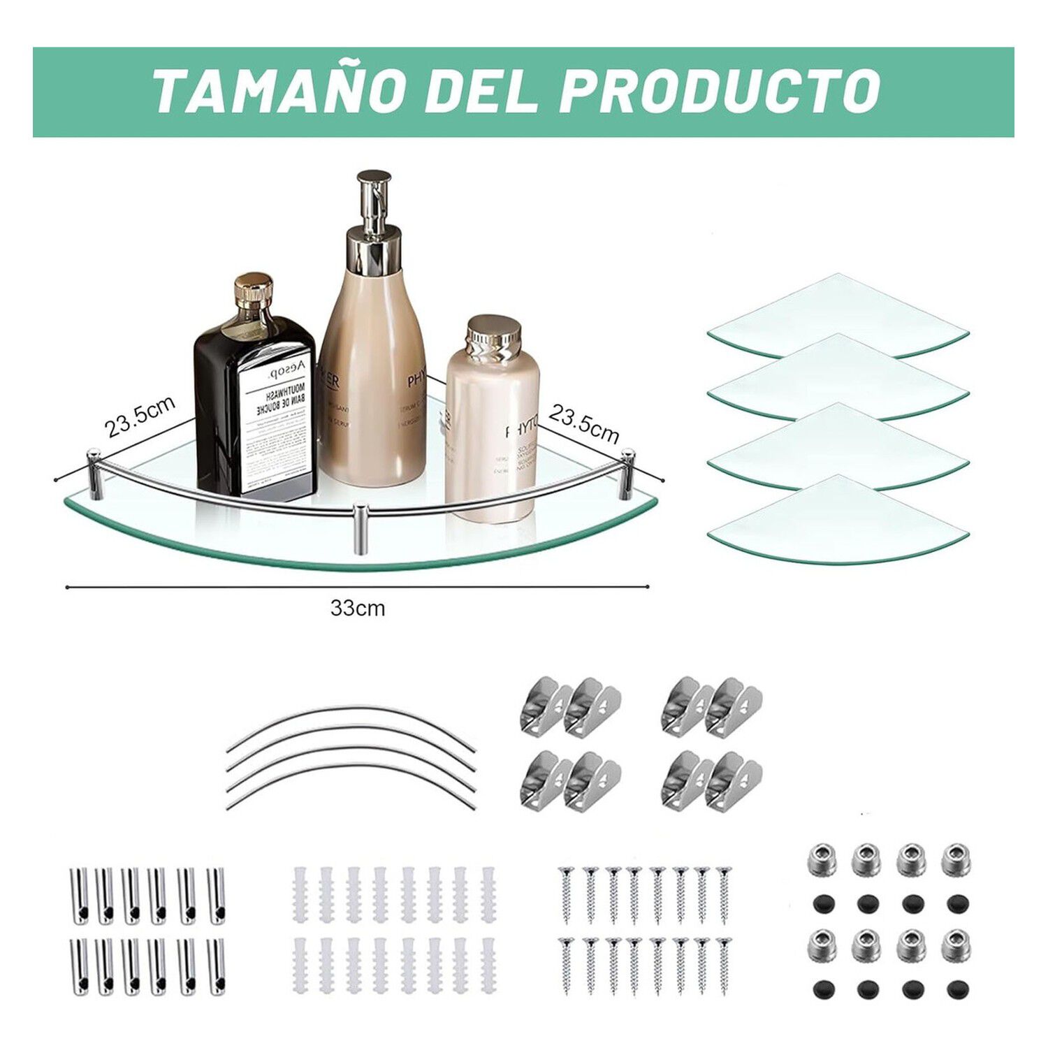 Pack 4 Estantes Esquinero Vidrio Organizador Ducha Moderno image number 5.0
