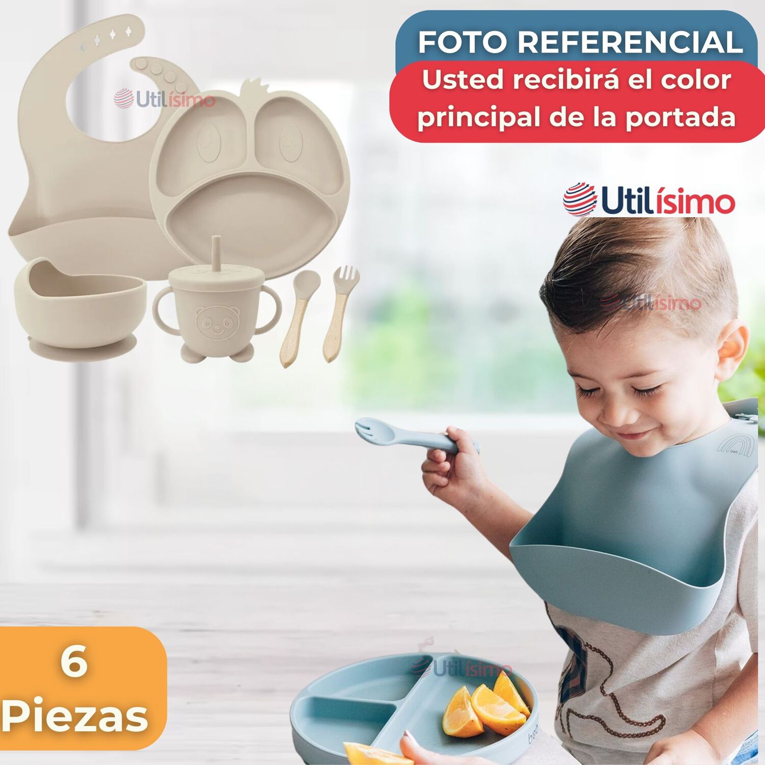 Set De Alimentaci&oacute;n Beb&eacute; Silicona De Formas 6 Piezas Libre Bpa Color Beige image number 5.0