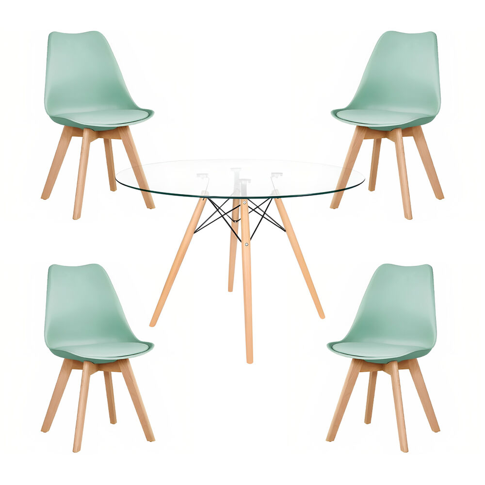 Comedor Mesa Eames Vidrio 100 Cm + 4 Sillas Tulip Menta image number 0.0