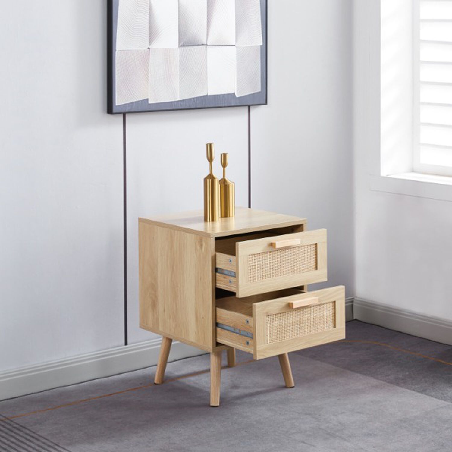 Velador Dormitorio Madera Wood Rattan Claros image number 2.0