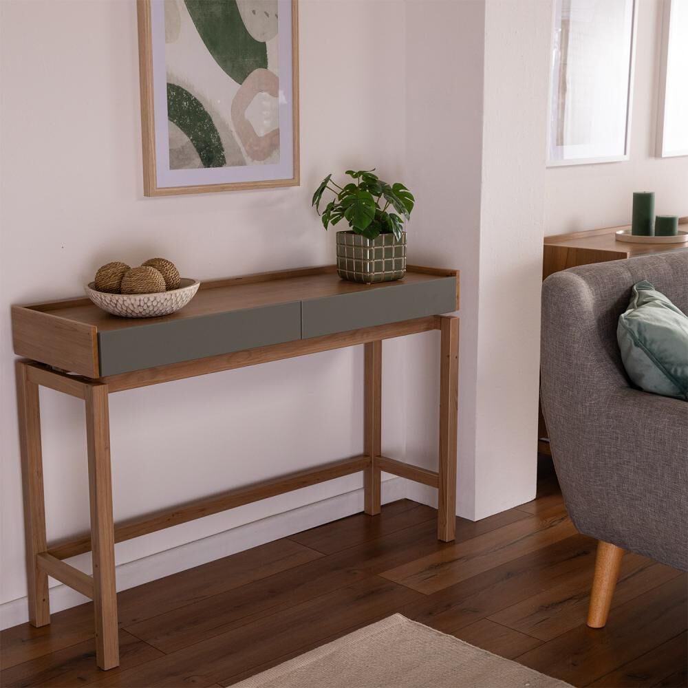 Mesa De Arrimo Roca Barcelona 2 Cajones Verde-roble image number 6.0