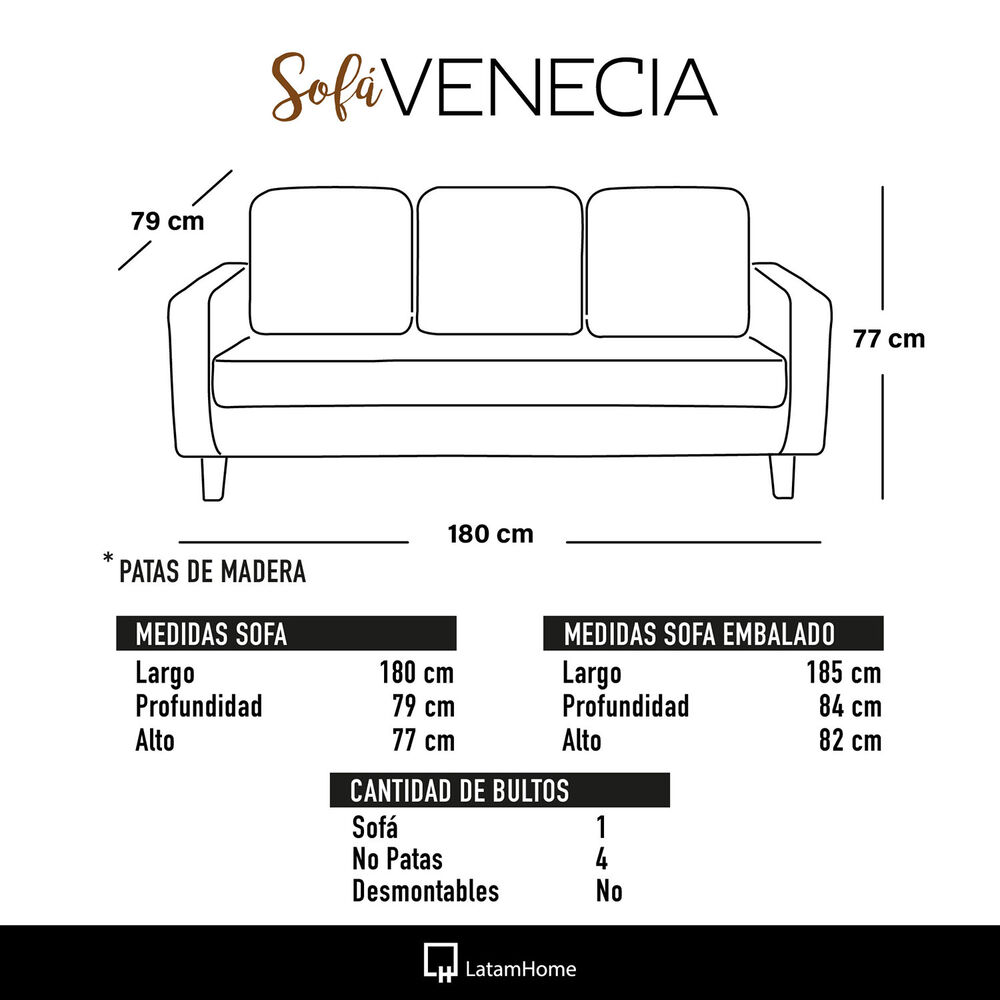 Sofa Venecia 3 Cuerpos Tela Velvet Negro image number 2.0