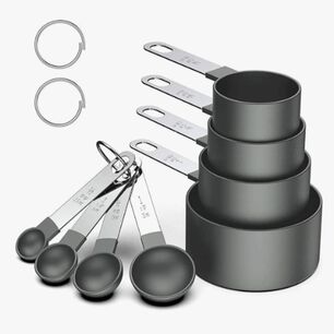 4 Cucharas + 4 Tazas Medidora Mango Acero Inoxidable