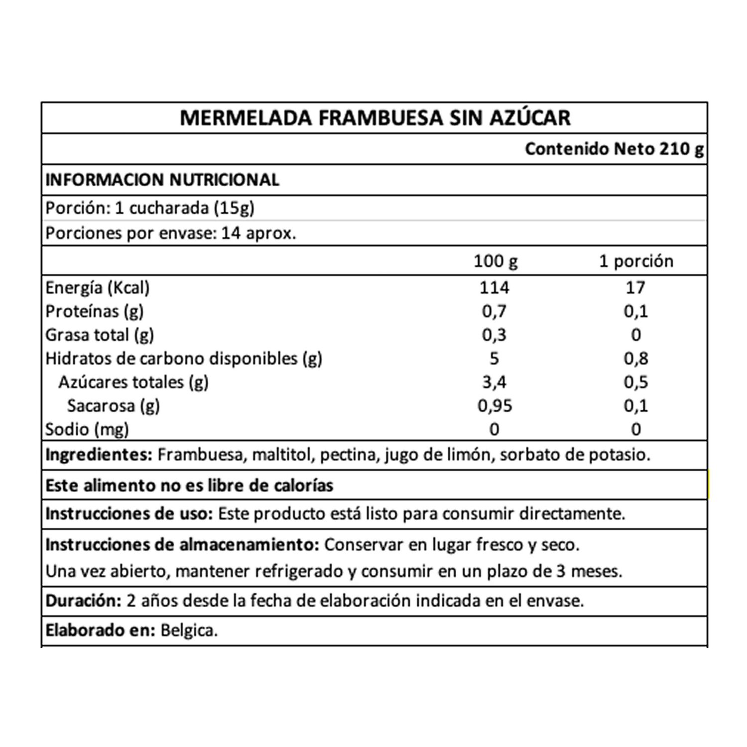 Mermelada De Frambuesa Bajo En Az&uacute;car Belberry 1 X 210 Gr image number 4.0