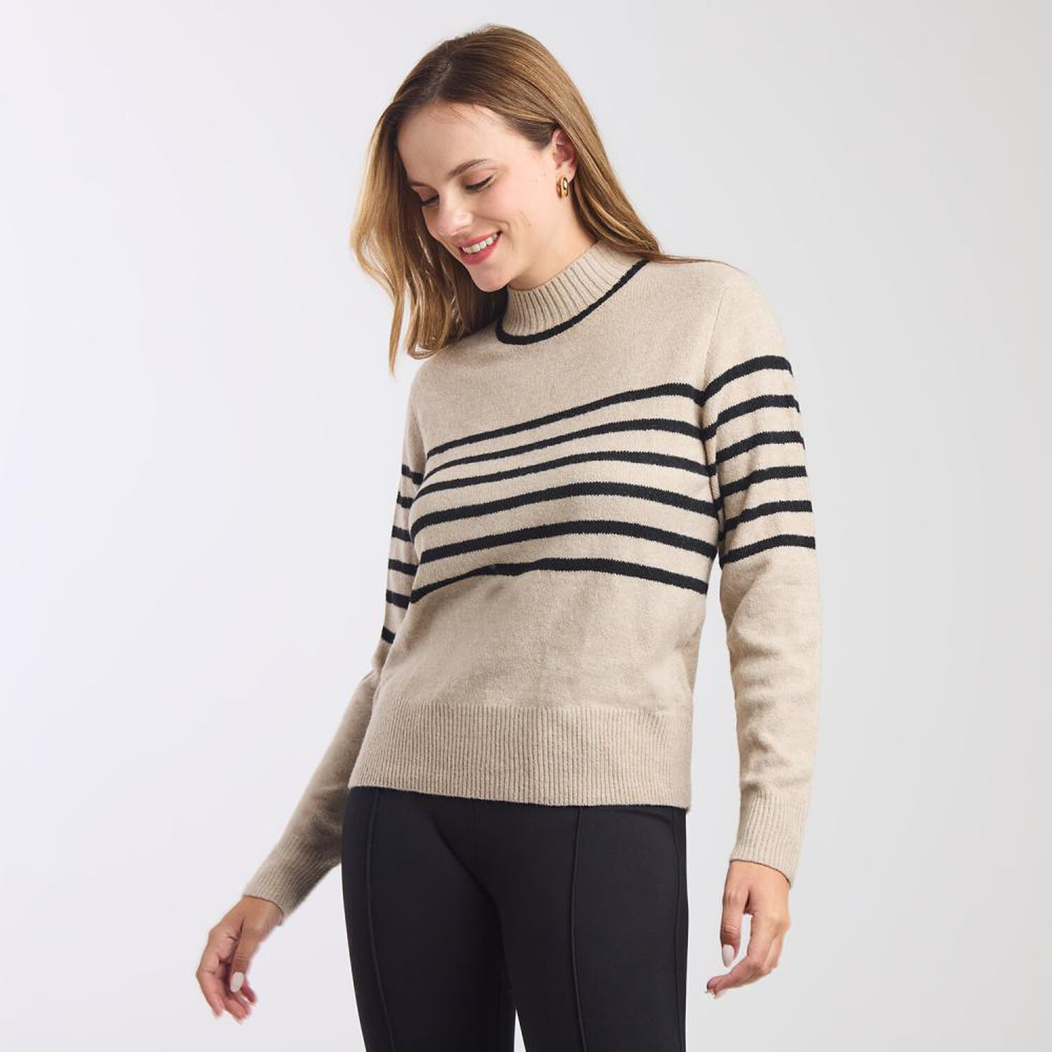 Sweater Melange Con L&iacute;neas Manga Larga Cuello Alto Mujer Kimera image number 2.0