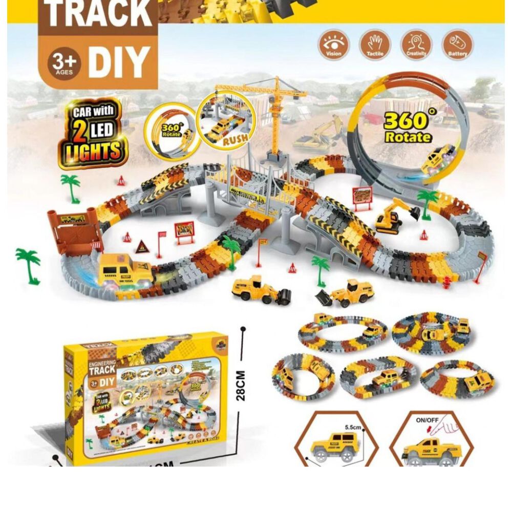 Juguete Pista De Carrera Autos De Construccion 201 Piezas Infantil image number 2.0