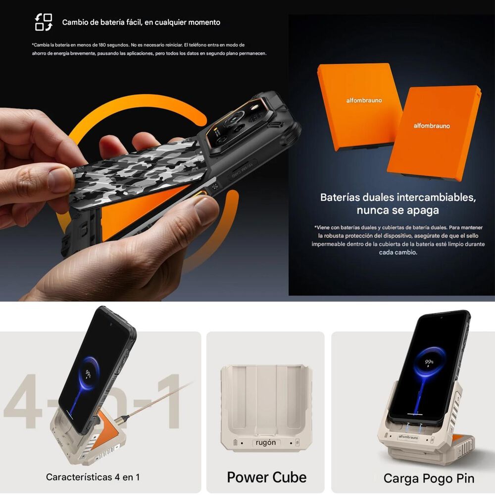 Celular Rugged Rugone Xever 7 Esim 2 Bater&iacute;as Dock Amoled image number 8.0