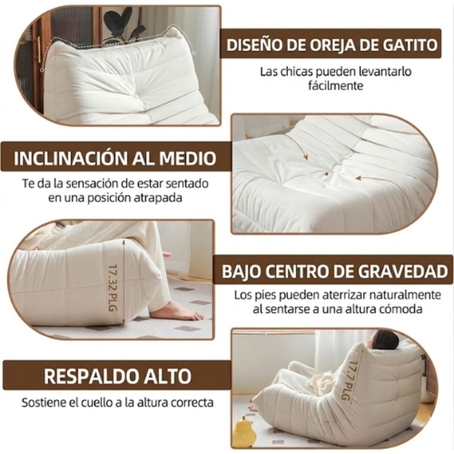 Sof&aacute; Puff Individual Tipo Togo Sill&oacute;n Ergon&oacute;mico 97x75cm image number 2.0