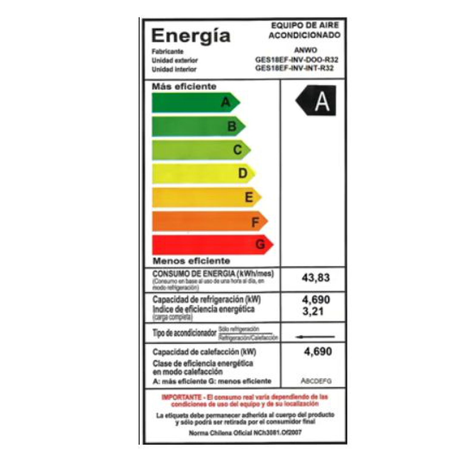 Aire Acondicionado De 18000 Btu Split Anwo Inveerter image number 3.0