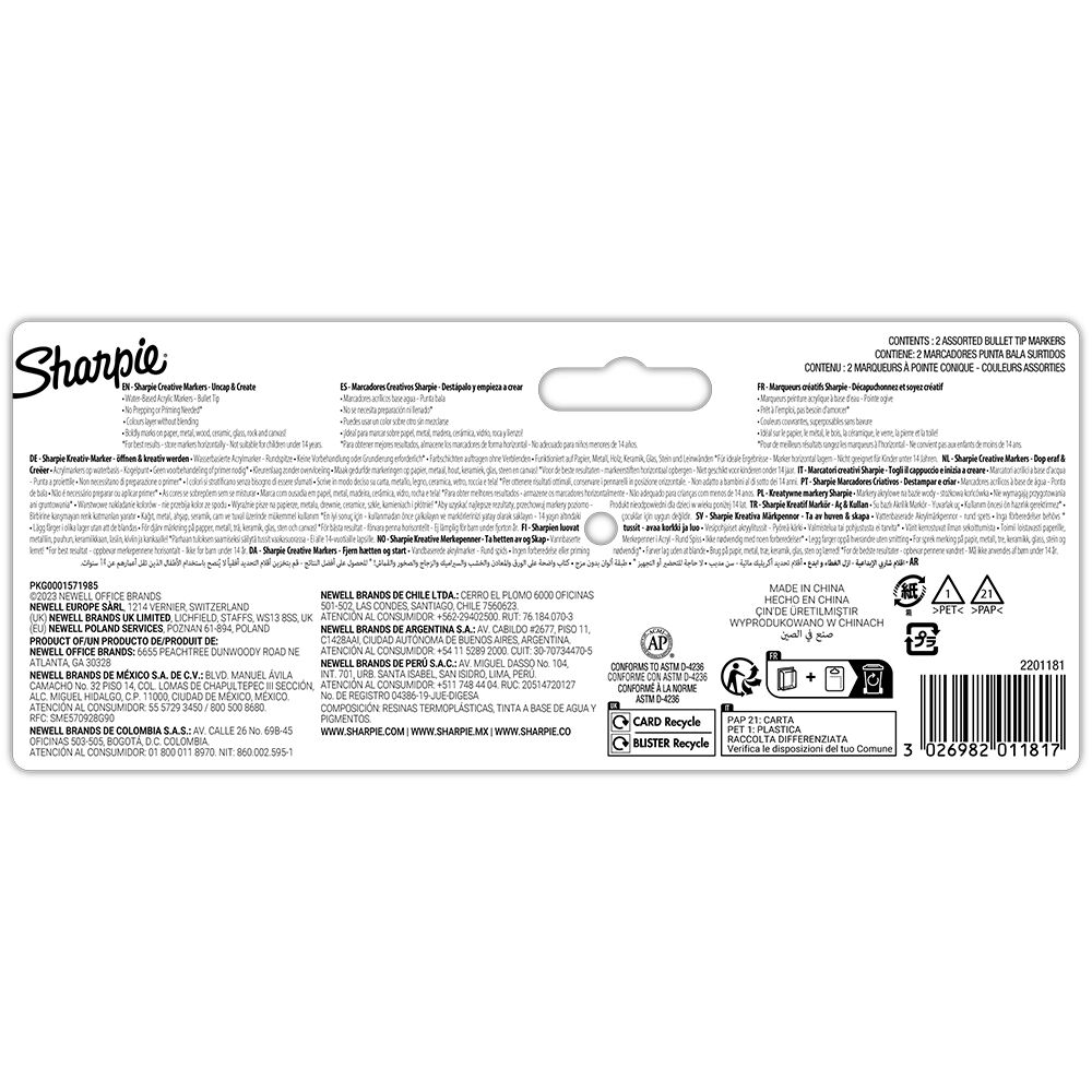 Sharpie 2 Marcadores Acrílicos Punta Bala Colores Blanco Y Negro image number 2.0