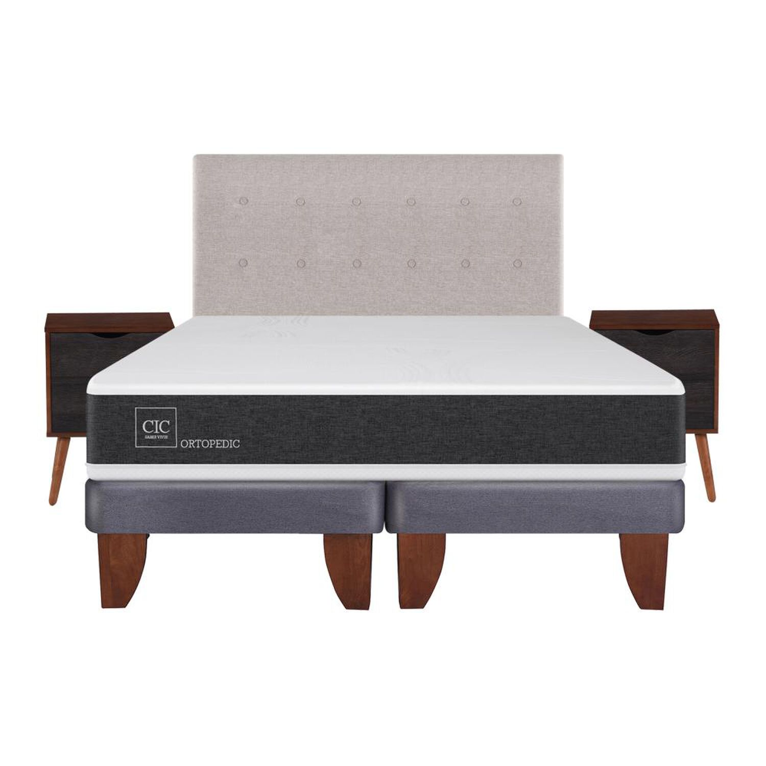 Cama Europea Cic Ortopedic / 2 Plazas / Base Dividida  + Set De Maderas image number 0.0