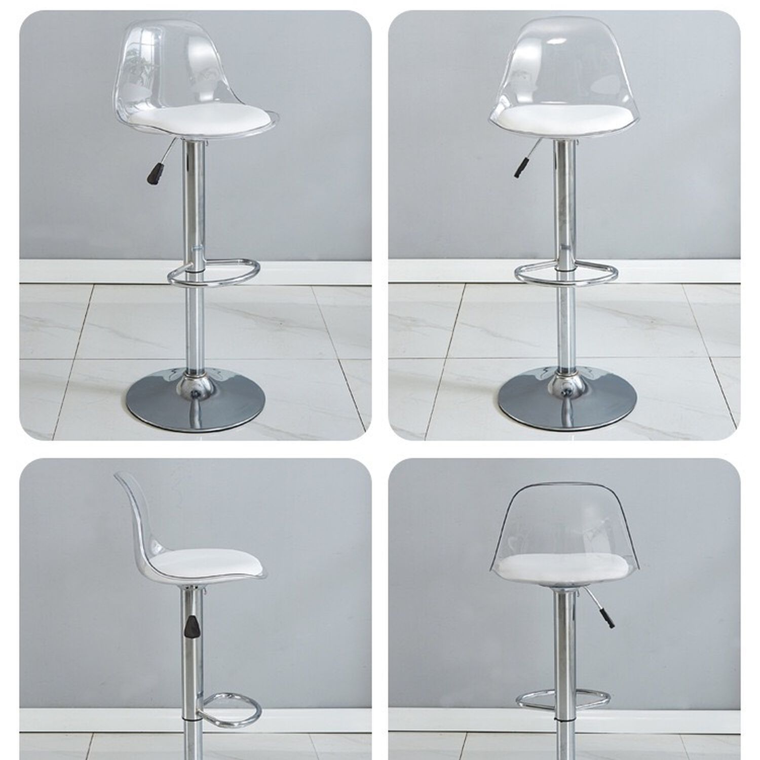 Pack 2 Sillas Piso Bar Blancas Altura Regulable Con Respaldo image number 2.0