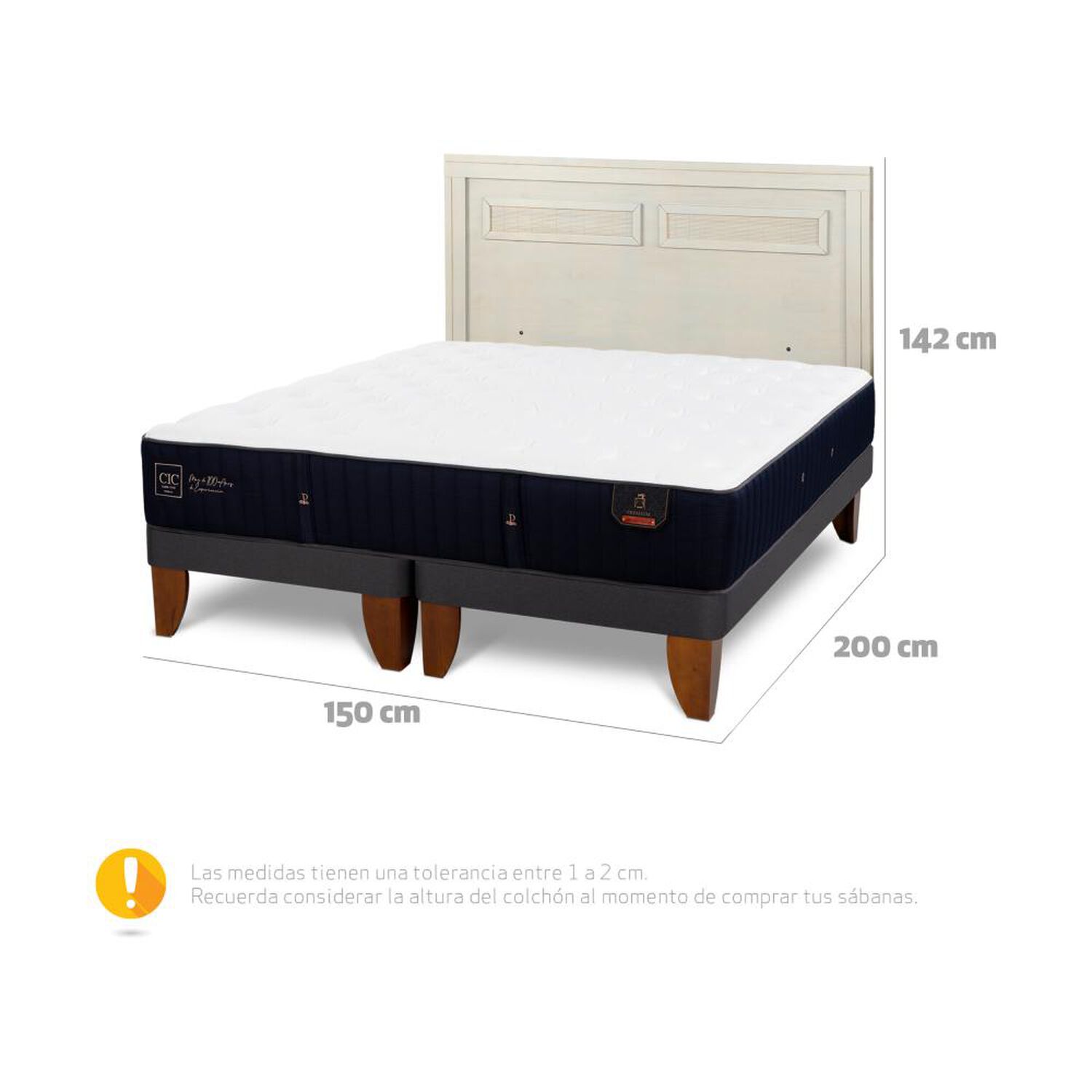 Cama Europea Cic Linea Premium / 2 Plazas / Base Dividida + Respaldo image number 6.0