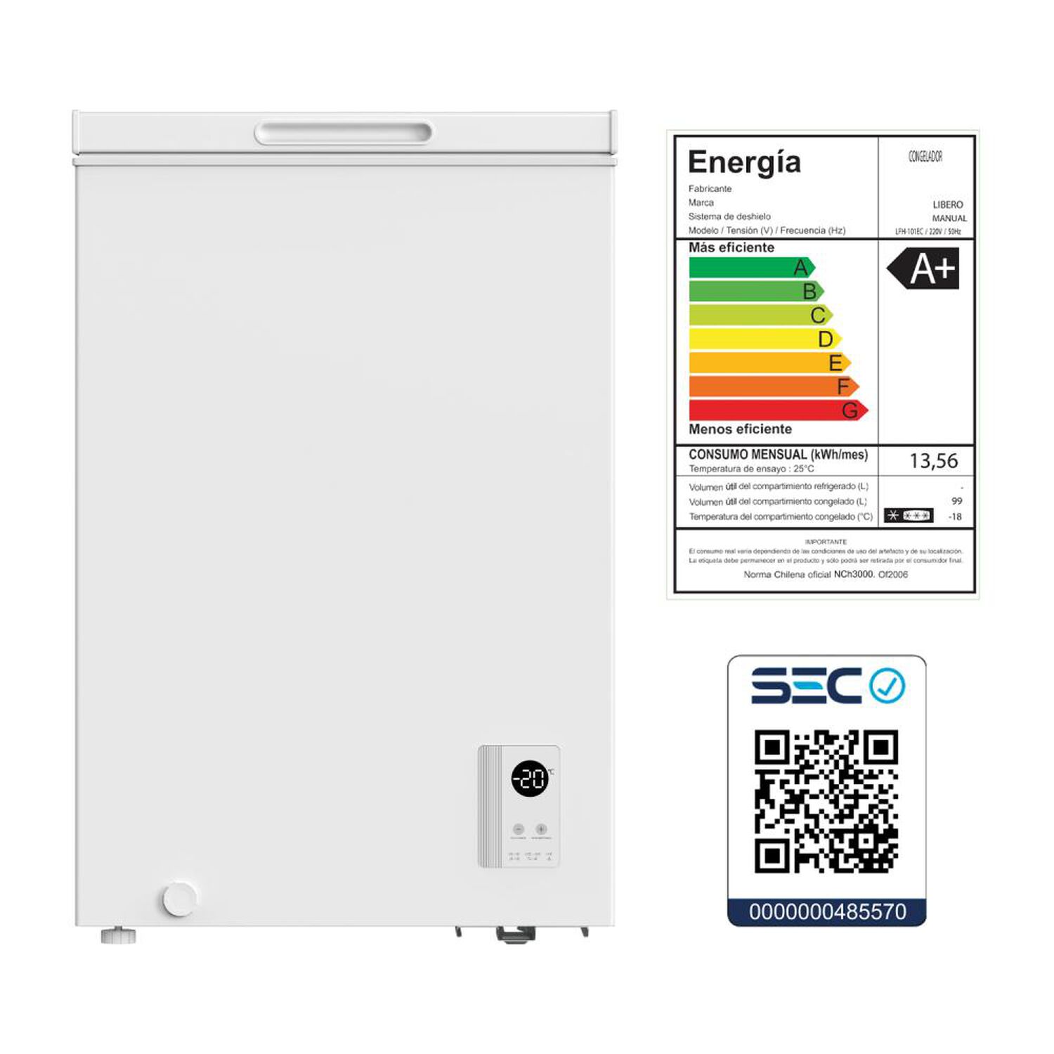 Freezer Horizontal Libero LFH-101EC / Fr&iacute;o Directo / 99 Litros / A+ image number 4.0