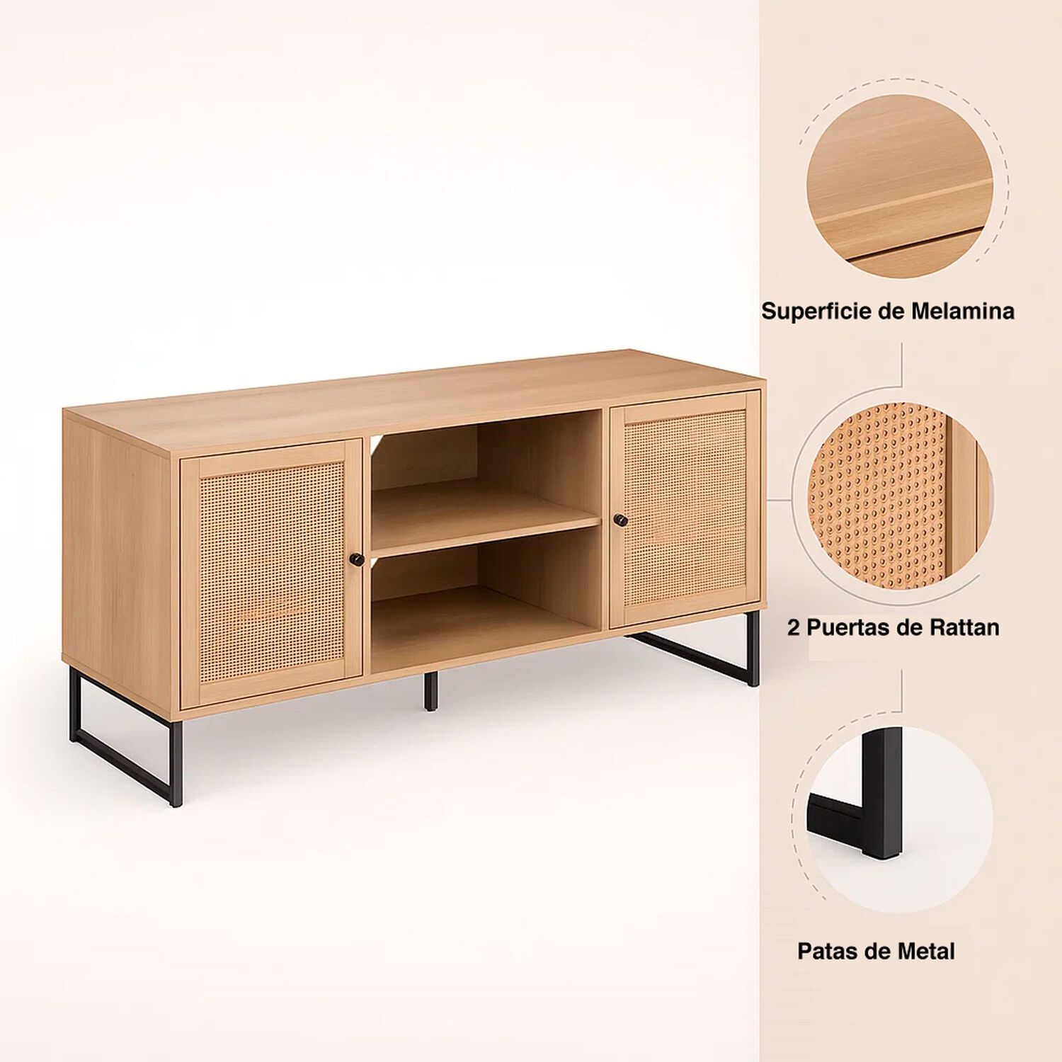 Rack De Tv O Buffet Rattan Rustico Dos Puertas image number 4.0