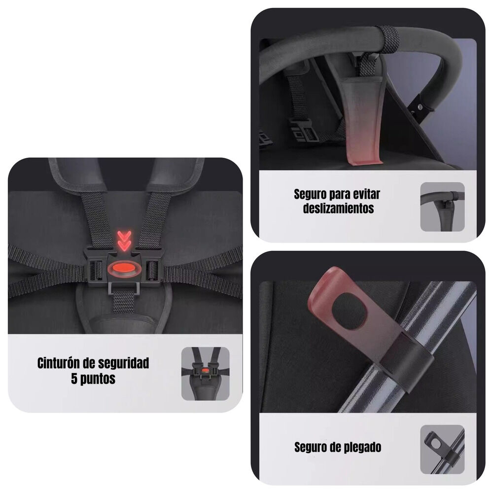 Coche De Paseo Compacto Con Accesorios Lubabycas Black image number 3.0
