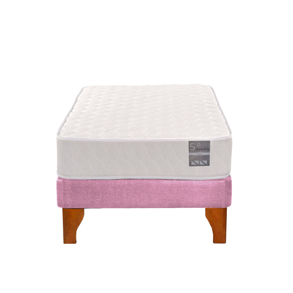 Cama Europea 1 Plaza Luna 90x190 Cm Base Colch&oacute;n Madera Rosa image number 0.0