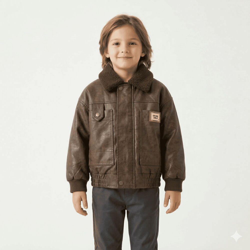 Chaqueta Aviador Ni&ntilde;o Cuero Sint&eacute;tico Forrada Invierno image number 4.0