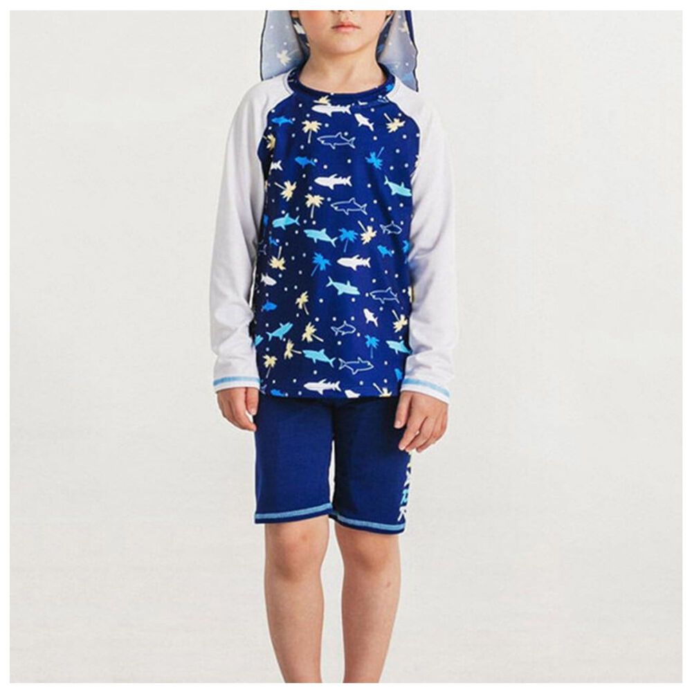 Traje De Ba&ntilde;o Spf Uv50+ 2 Piezas Manga Larga Ni&ntilde;o Fish Navy image number 0.0