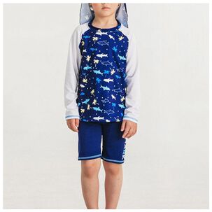 Traje De Ba&ntilde;o Spf Uv50+ 2 Piezas Manga Larga Ni&ntilde;o Fish Navy