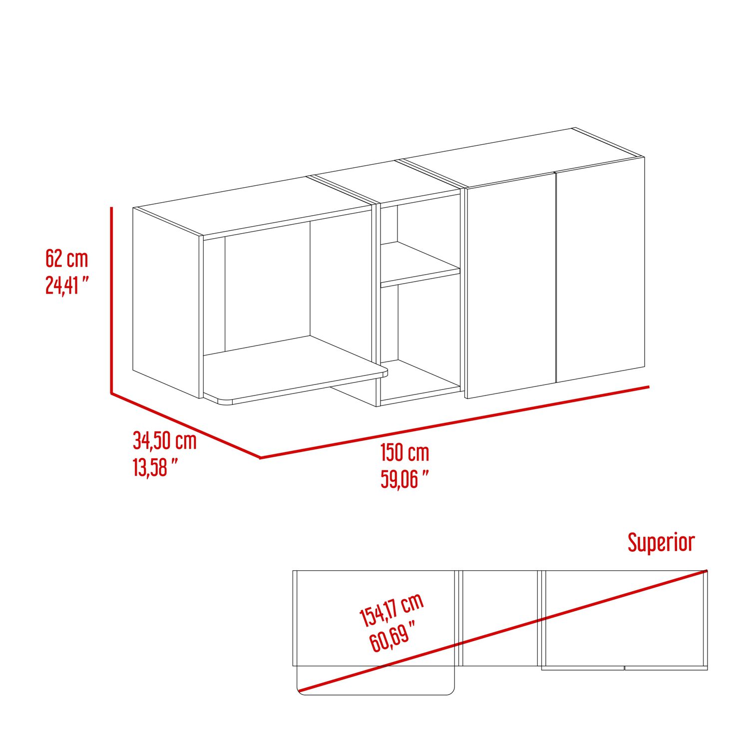 Mueble Superior De Cocina 62x150x34,5 Cm Caf&eacute; Claro image number 5.0
